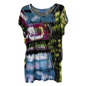 NWT Vera Wang Tunic Tee-Watercolor Print-Scoop Neck, Cap Sleeve - Sz XL